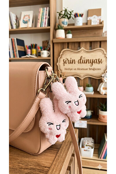 Şirin 2'li Set Sevimli Peluş Tavşan Anahtarlık - Renkli Kawaii Çanta Aksesuar...