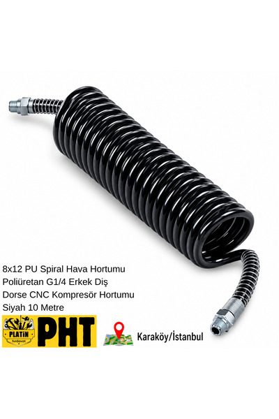 PLATİN HIRDAVAT Platin Hırdavat Spiral Helezon Hortum Pu 8X12-10M Dorse Siyah