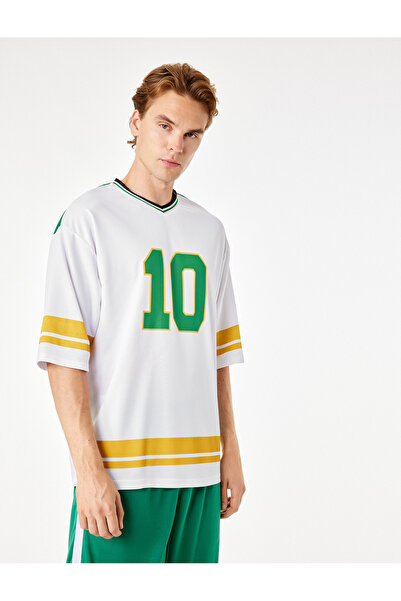 Koton Crew Neck Half Sleeve Oversize Printed Sports Jersey