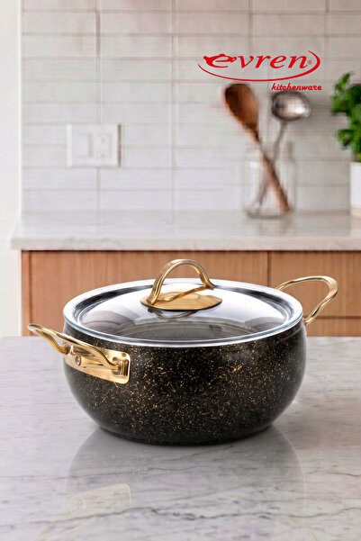 EVREN MUTFAK 20 cm Stew Deep Pot 2.35 Lt (Gold Steel Handle)