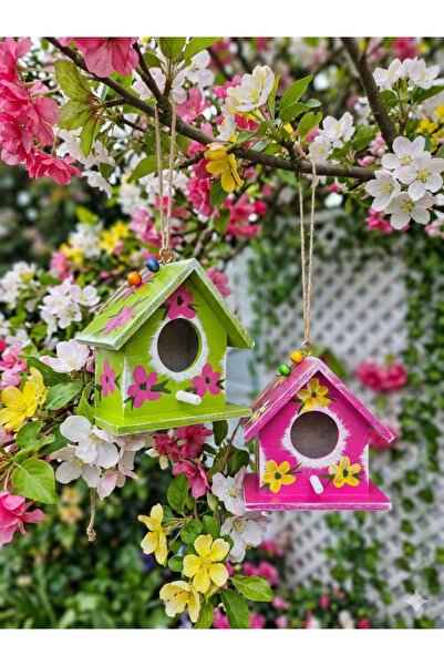 Home 2 adet minik kuş evi,bahçe ağaç süsü, dekoratif kuş yuvası,el yapımı