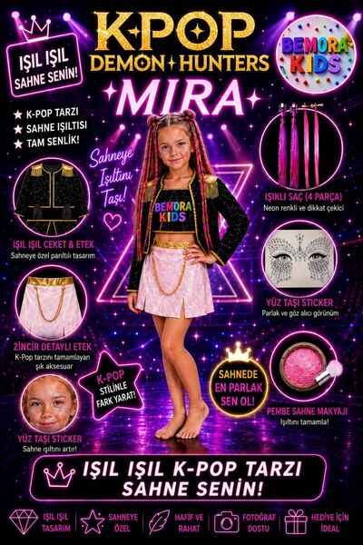 bemora kids kpop mira huntrix mira iblis avcıları kostüm etek ceket büstiyer ...