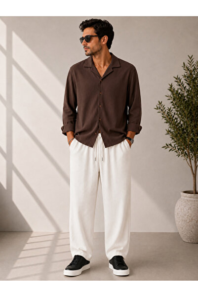 WENMİNG Bürümcük Crinkle Fabric Summer Lycra Men's Shirt and Pants Set