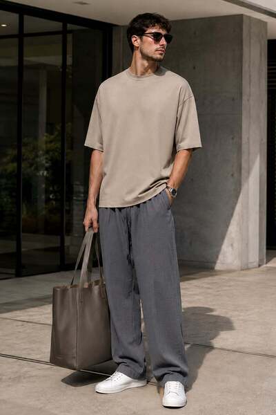 Madmext Smoked 100% Cotton Relaxed Fit Men's Trousers E6562
