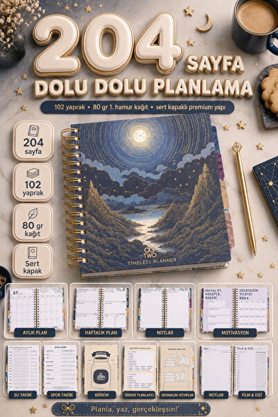 OGTWO Premium Quality 17x24 cm Stickerlı Süresiz Planlama Sert Kapaklı Haftal...