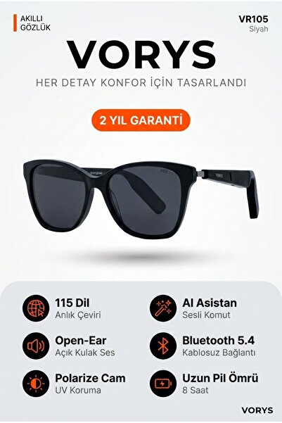 VORYS VR105 Yapay Zeka Akıllı Gözlük 115 Dil Çeviri Bluetooth Açık Kulak Müzi...