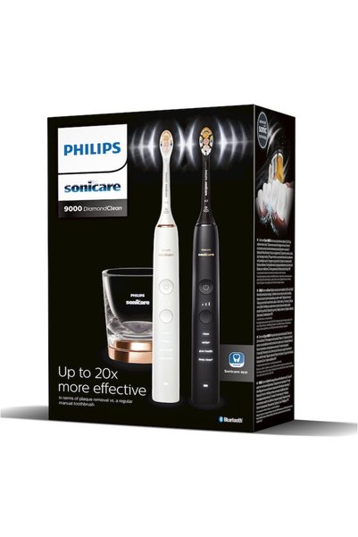 Philips Set de doua periute sonice Diamond 4 moduri de periere 3 intensitati 1 suport 1 pahar alb/negru/auriu