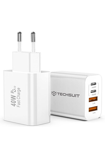Techsuit 2 x USB, 2 x Type-C Încărcător dublu de călătorie, 40W - PowerXQuad ...