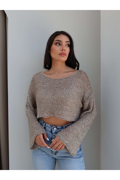 ESRAHELVACI Parlak Taşlı Örme Crop