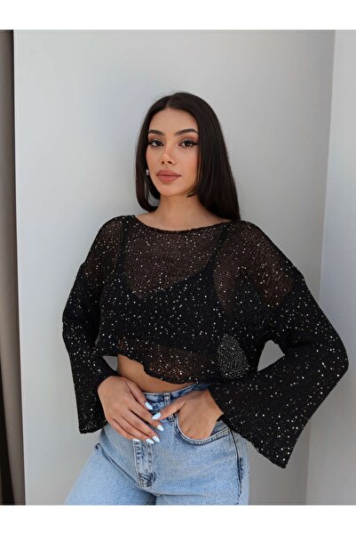 ESRAHELVACI Parlak Taşlı Örme Crop