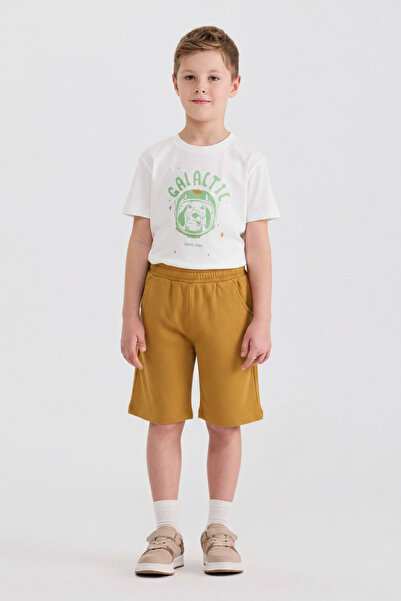 Panço Boy's Shorts T-Shirt 2-Piece Mustard Bottom Top Set