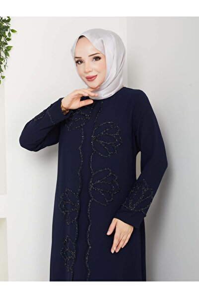 ESLEMNUR LOTUS ÇİÇEK TAŞLI BÜYÜK BEDEN ANNE ELBİSESİ