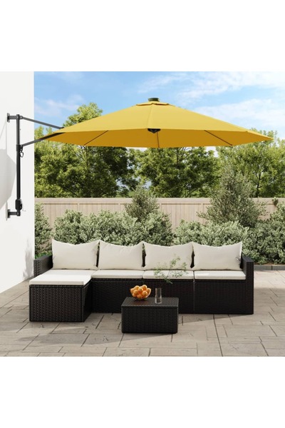 Concept Umbrelă de soare montată pe perete, cu LED-uri, galben, 290 cm