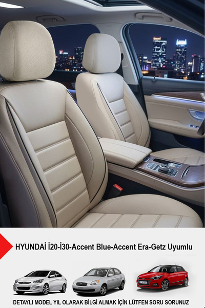 GM-DESIGN غطاء مقعد سيارة من الجلد باللون البيج - (متوافق مع هيونداي I20-I30-...