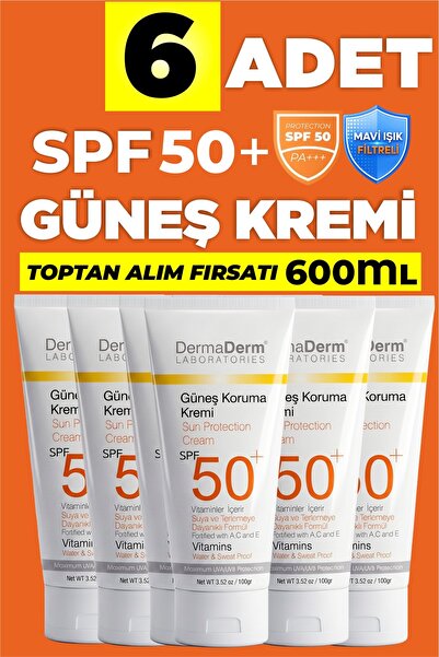 DermaDerm Güneş Kremi Spf 50 | Yüksek Uva/uvb Koruma | Yeni Üretim 100 gr 6 Adet