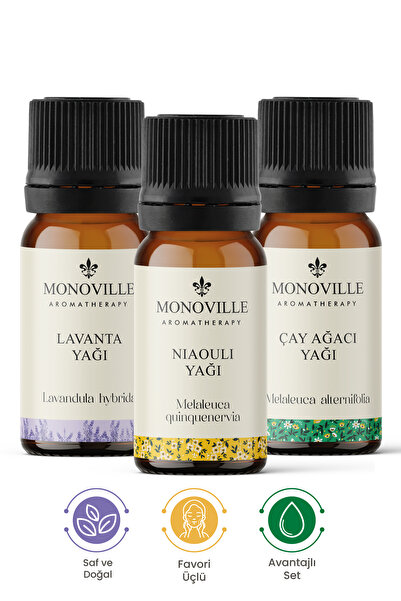 Monoville Nioli Yağı 10 ml, Lavanta Yağı 10 ml, Çay Ağacı Yağı 10 ml 3'lü Set...