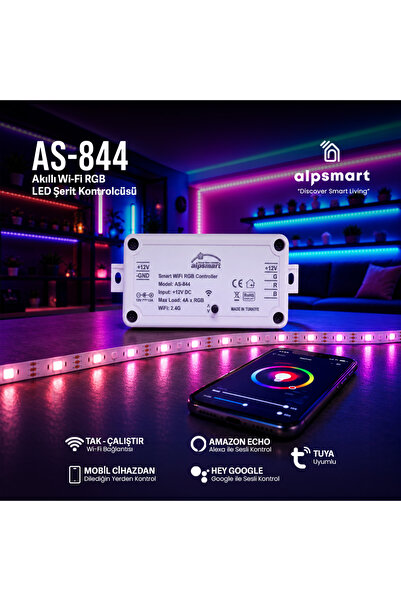 ALPSMART As844 Akıllı Wifi Rgb Led Şerit Uzaktan Kontrol Cihazı Tuya Destekli