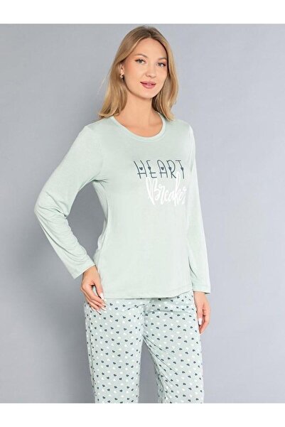 Poppy Long Sleeve Crew Neck Pajama Set - Summer Heart Pattern Soft Milan Fabr...