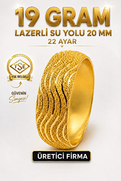 Aks Gold 22 Ayar TSE Belgeli (19 GRAM) Lazerli Su Yolu Mega Altın Bilezik 20 ...