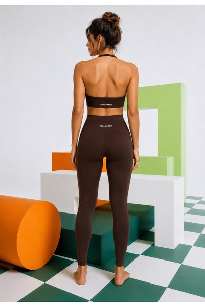 REAL DREAM Women's Seamless Sports Leggings High Waist - Brown