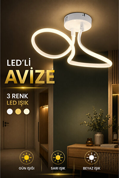 NisaLuce Lara Ledli Avize-beyaz Led Avize Modern Dekoratif Salon Avizesi Antr...