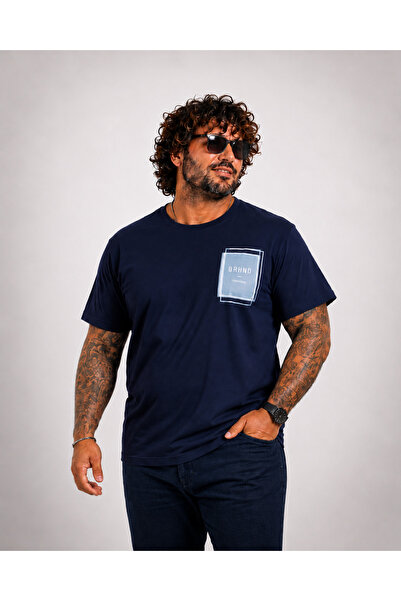 Starbattal Men's Large Size Crew Neck T-Shirt Bnhnp 26157 Navy Blue