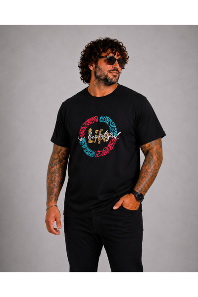 Starbattal Men's Oversize Crew Neck T-Shirt Beautiful 26152 Black