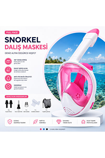 GreaTech Şnorkel S/M Beden Dalış Maskesi Full Face Tam Deniz Altı Keşif Maskesi