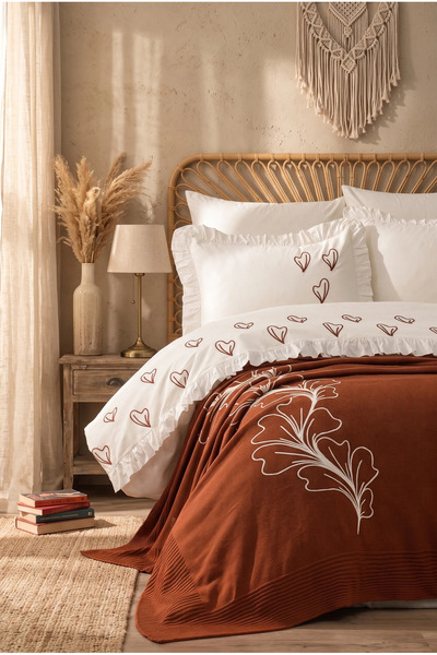 Minelya Home Collection طقم غطاء لحاف مزدوج من القطن مكون من 7 قطع مع بطانية ...