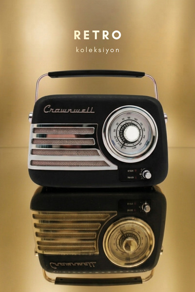 Pat Aksesuar Crownell Siyah Retro Bluetooth Radyo – 23x19 cm, FM/AUX/USB Dest...
