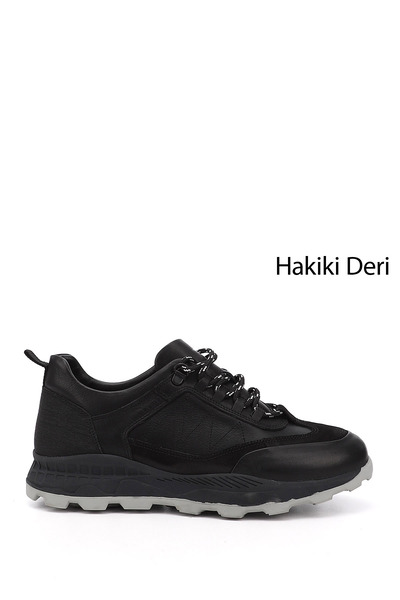 GÖNDERİ(R) Men's Black Lace-Up Genuine Leather Comfort Sneaker