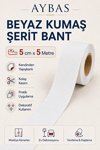 Aybas 5 cm x 5 Metre Beyaz Kendinden Yapışkanlı Kenar Bantı – Mobilya Kenar K...