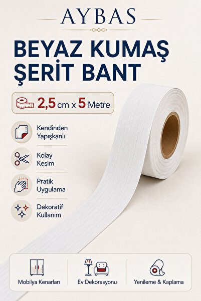 Aybas 2,5 cm x 5 Metre Beyaz Kendinden Yapışkanlı Mobilya Kenar Bantı – Kenar...