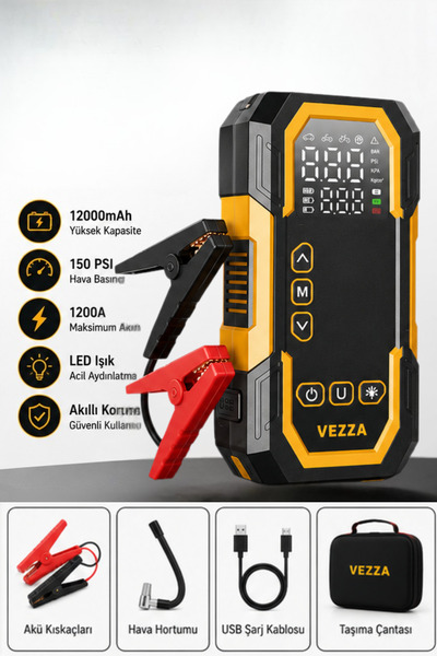 MCA Deerhome 4'ü 1 Arada 90W Şarjlı Akü Ateşleyici Lastik Şişirici Powerbank ...