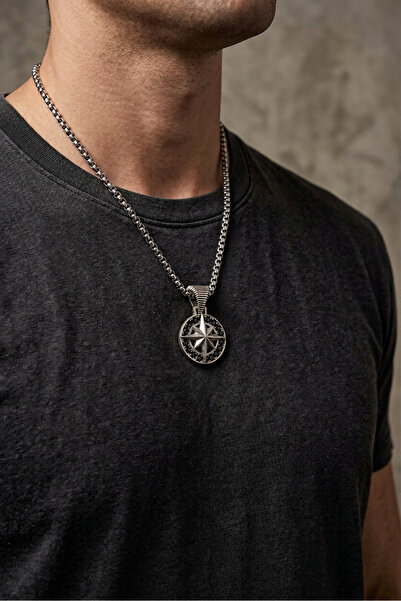 Begondio Compass Handcrafted Stainless Steel Chain Men's Necklace