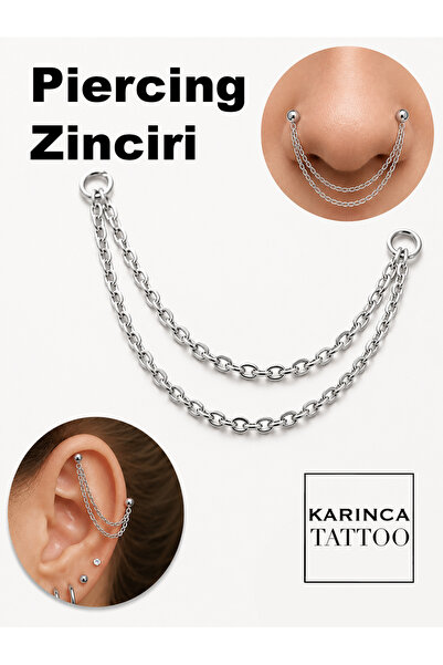 Karınca Piercing İki Sıra Piercing Zinciri Nostril Chain Kulak Helix Burun Zi...