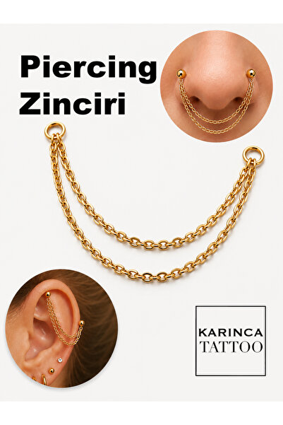 Karınca Piercing İki Sıra Piercing Zinciri Nostril Chain Kulak Helix Burun Zi...