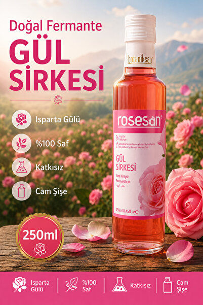 botaniksan Gül Sirkesi 250 ml | Isparta Gülünden Doğal Fermante, Katkısız, Ca...