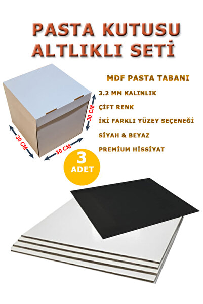 kutucum 30 X 30 X 30 PASTA KUTUSU VE ALTLIK SETİ 3 ADET BEYAZ OLUKLU MUKAVVA