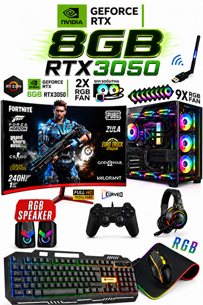 Dmc N313 Windows 11 Ryzen 7 5700,32GB,1TB SSD,8GB RTX3050,27" 240hz Sıvı soğu...