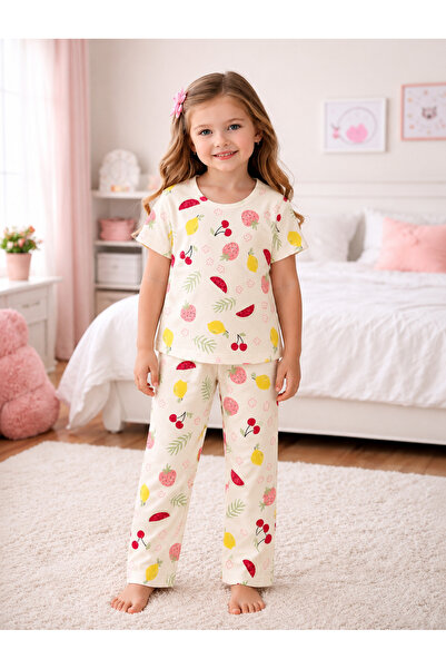 Efia Baby %100 Pamuklu Meyve Baskılı 2'li Kız Çocuk Pijama Takımı