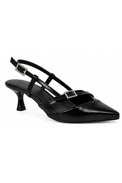 KOCAMANLAR Feles Buckle Detailed Open Back Stiletto Women's Heeled Shoes Black
