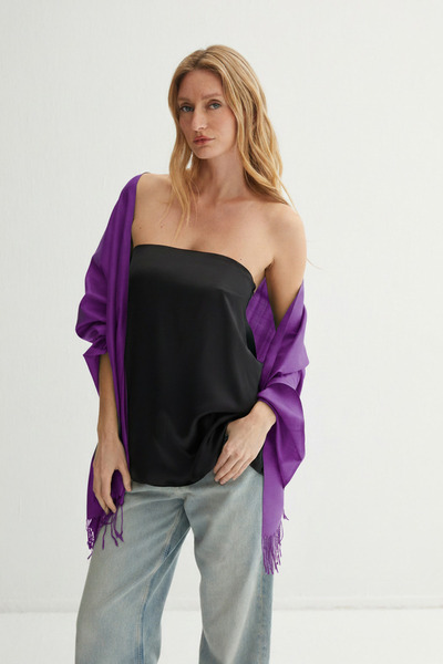 Silk and Cashmere Mor El Dokuması Saf İpek Şal 70x180 cm