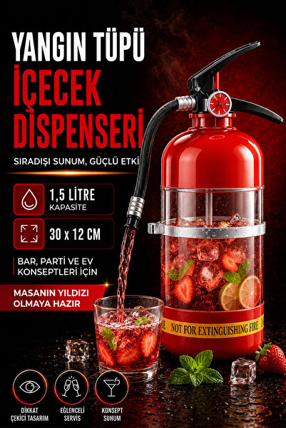 indirimsevinci Yangın Tüpü Görünümlü İçecek Dispenseri 1,5 L Hortumlu Parti İ...