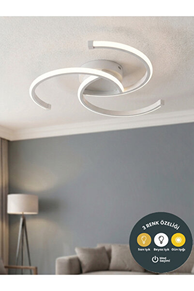 Lzy Avize Store Cosmo Ceiling Tasarım Led Avize Beyaz- 3 Renk Modlu Yatak Oda...