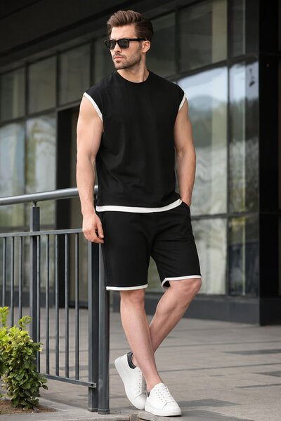 Madmext Black Zero Sleeve Men's Shorts T-Shirt Set E7308