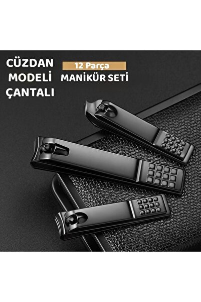 Go İthalat 12 PCS - SİYAH MANİKÜR - PEDİKÜR SETİ SİYAH - CÜZDAN MODELİ ÇANTAL...