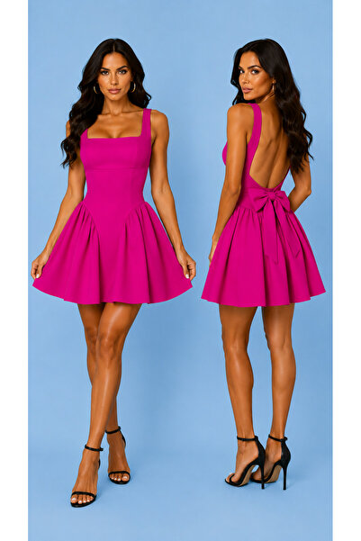 Ethera Rochie Scurta Babydoll, Vaporoasa, cu Spatele gol si funda