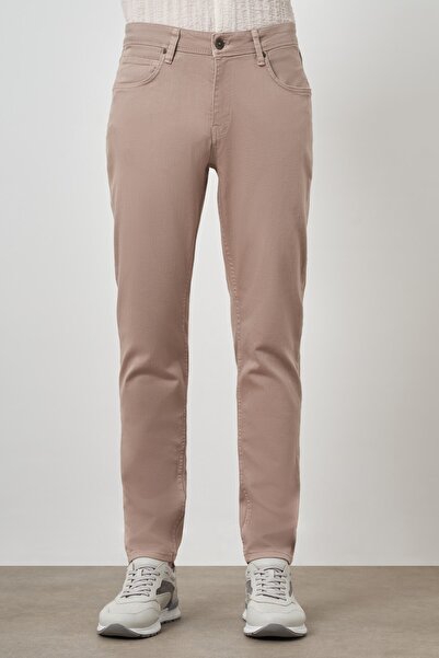 Morven Pantaloni de blugi slim din bumbac bej pentru bărbați, cu 5 buzunare