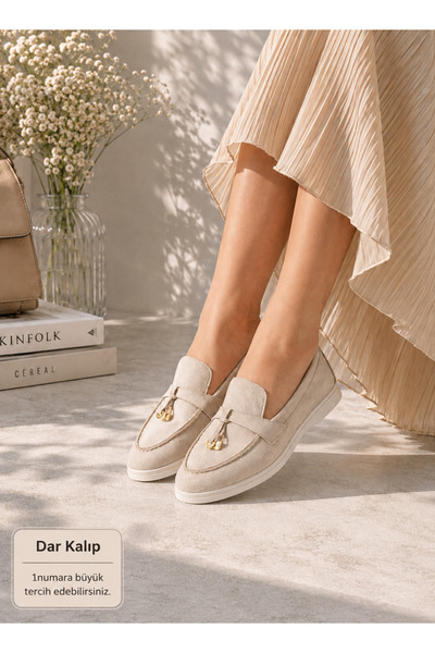 Macs Moda Pantofi de damă din piele intoarsa bej, cu detaliu cu catarama, con...